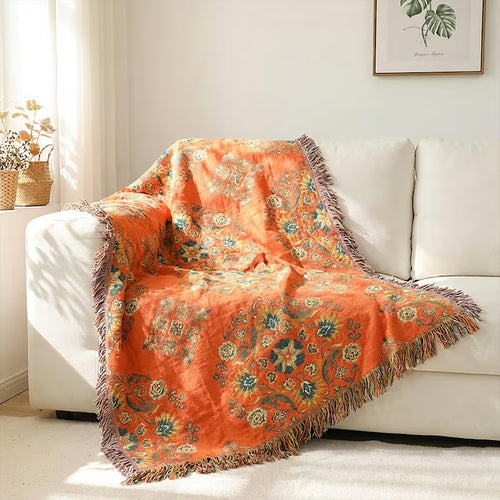 Orange Boho Throw Blanket